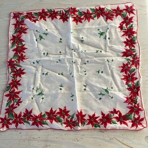 Vintage 1950s cotton linen hand painted handkerchief red floral print